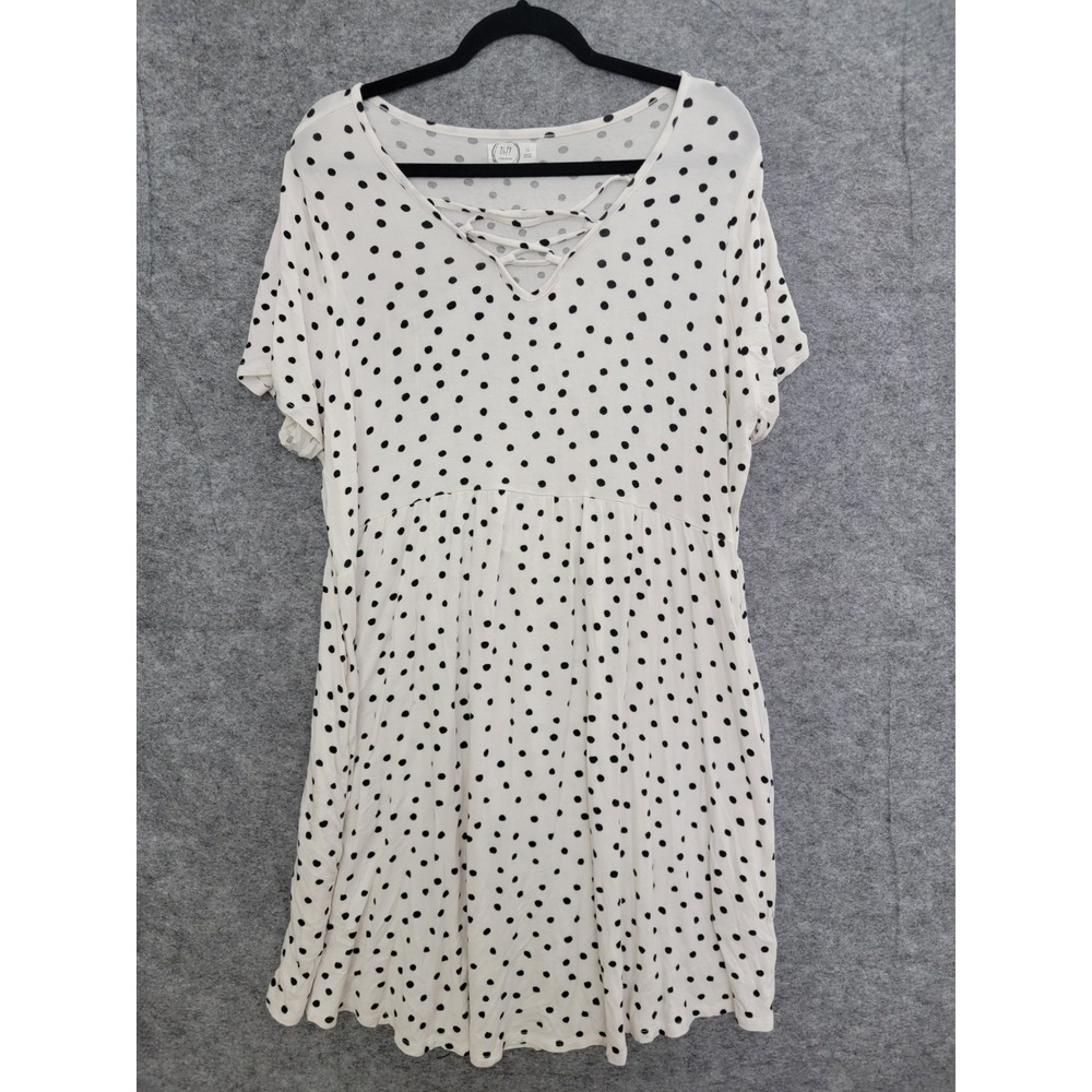 Maurices 24/7 Polka Dot V-Neck Strappy Dress Plus Size 1X White Black